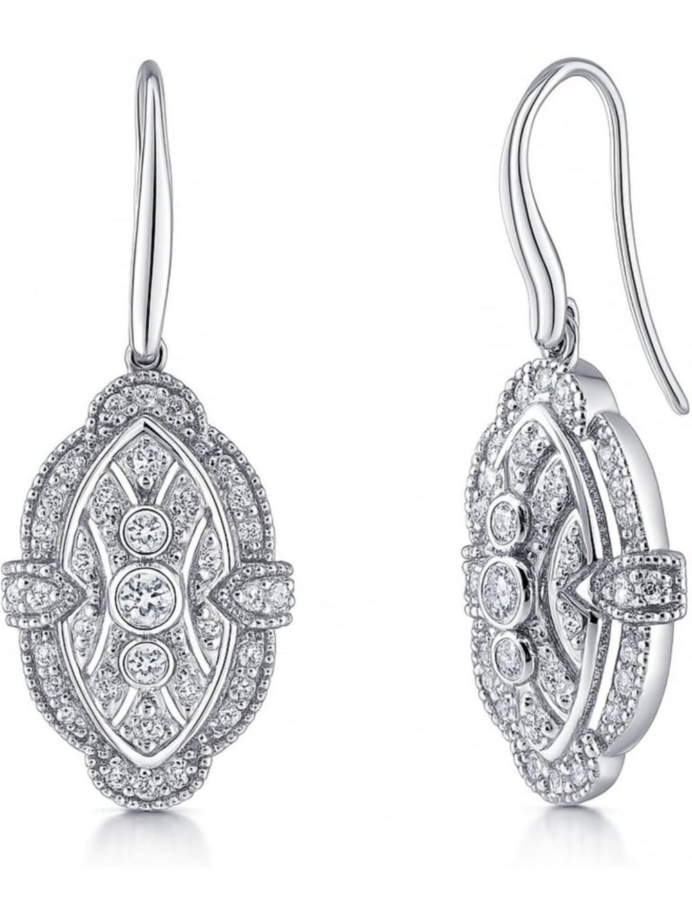 Trendy Sterling Silver CZ Dangle Earrings for Women - Art Deco Drop, Floral